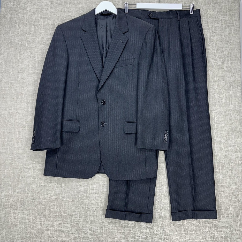 Jos. A. Bank Signature Gold Suit Mens 38 Regular Charcoal Pinstripe Wool 2Pc